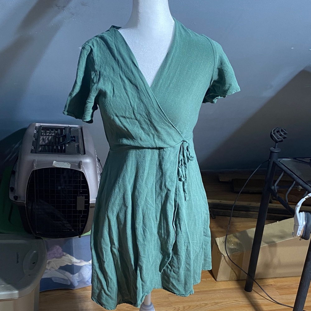 Monteau Green Faux Wrap Minidress